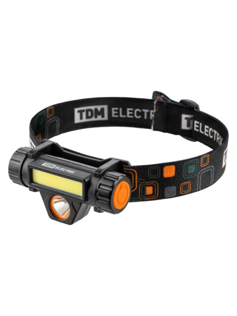 Фонарь Налобный 13 аккум., 5 Вт CREE+3 Вт COB, Li-Ion 3,7 В 18650 1,2 А*ч, 120 лм, USB, TDM SQ0350-0070