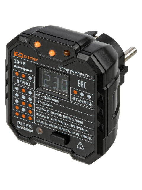 Тестер розеток и УЗО ТР-3 с индикацией напряжения TDM SQ0595-0003