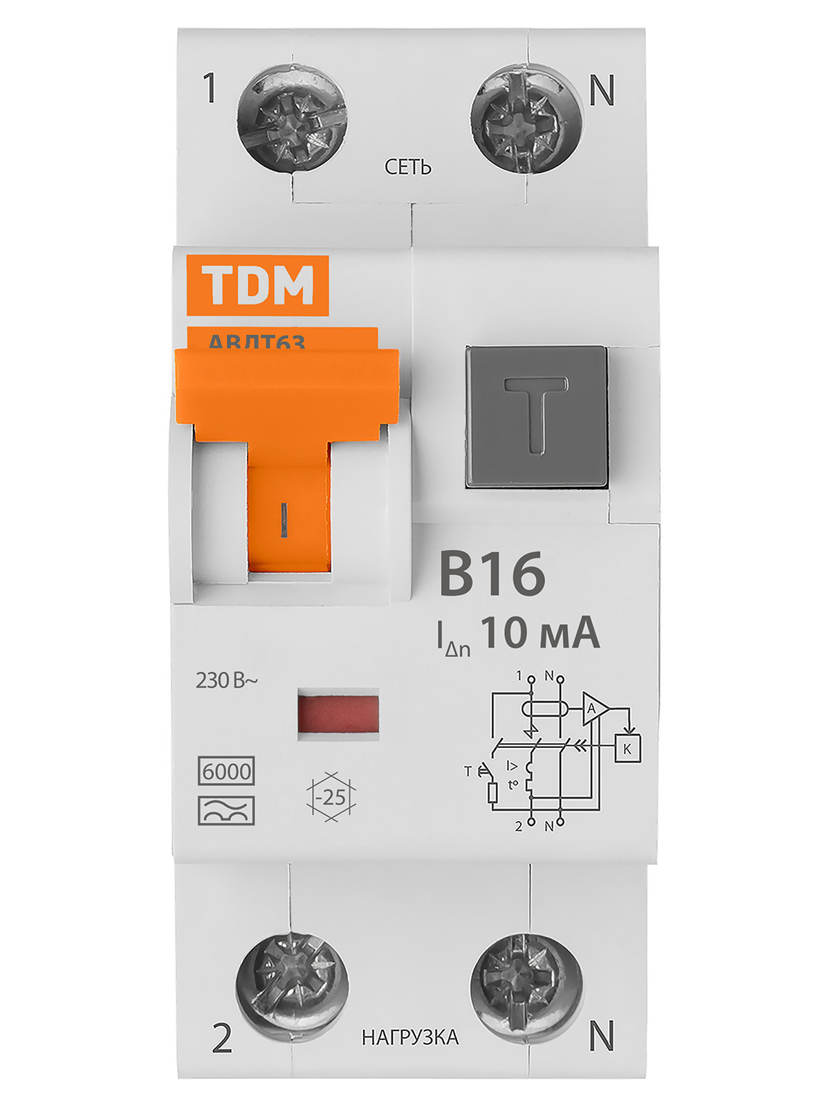АВДТ 63 2Р(1Р+N) B16 10мА 6кА тип А TDM SQ0202-0009 — изображение 4