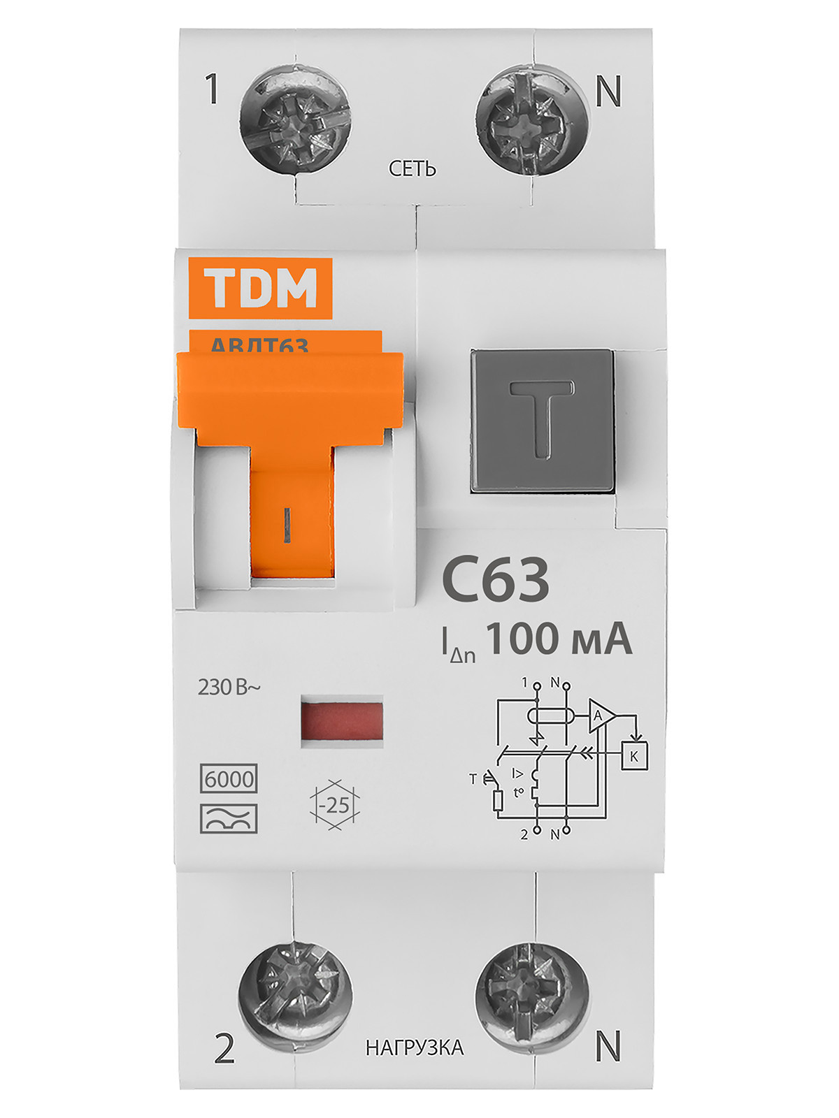 АВДТ 63 2Р(1Р+N) C63 100мА 6кА тип А TDM SQ0202-0013 — изображение 3