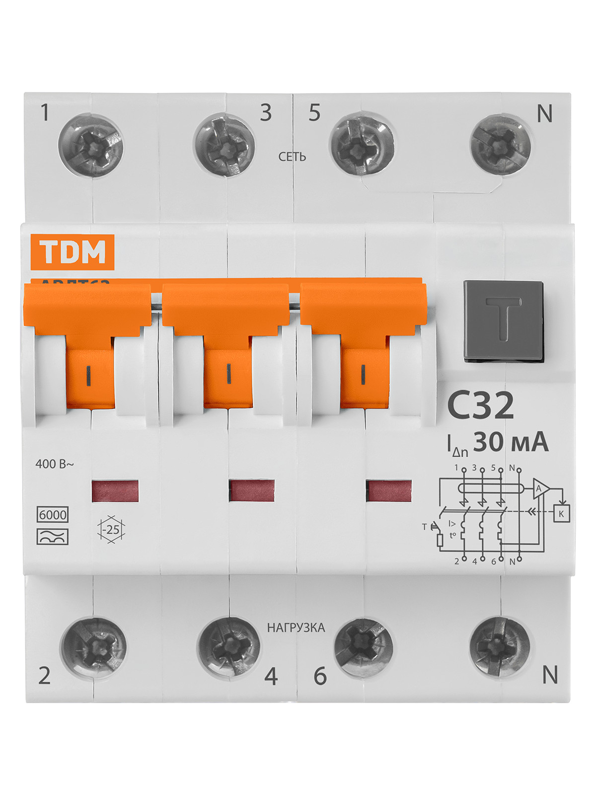 АВДТ 63 4P(3Р+N) C32 30мА 6кА тип А TDM SQ0202-0019 — изображение 3