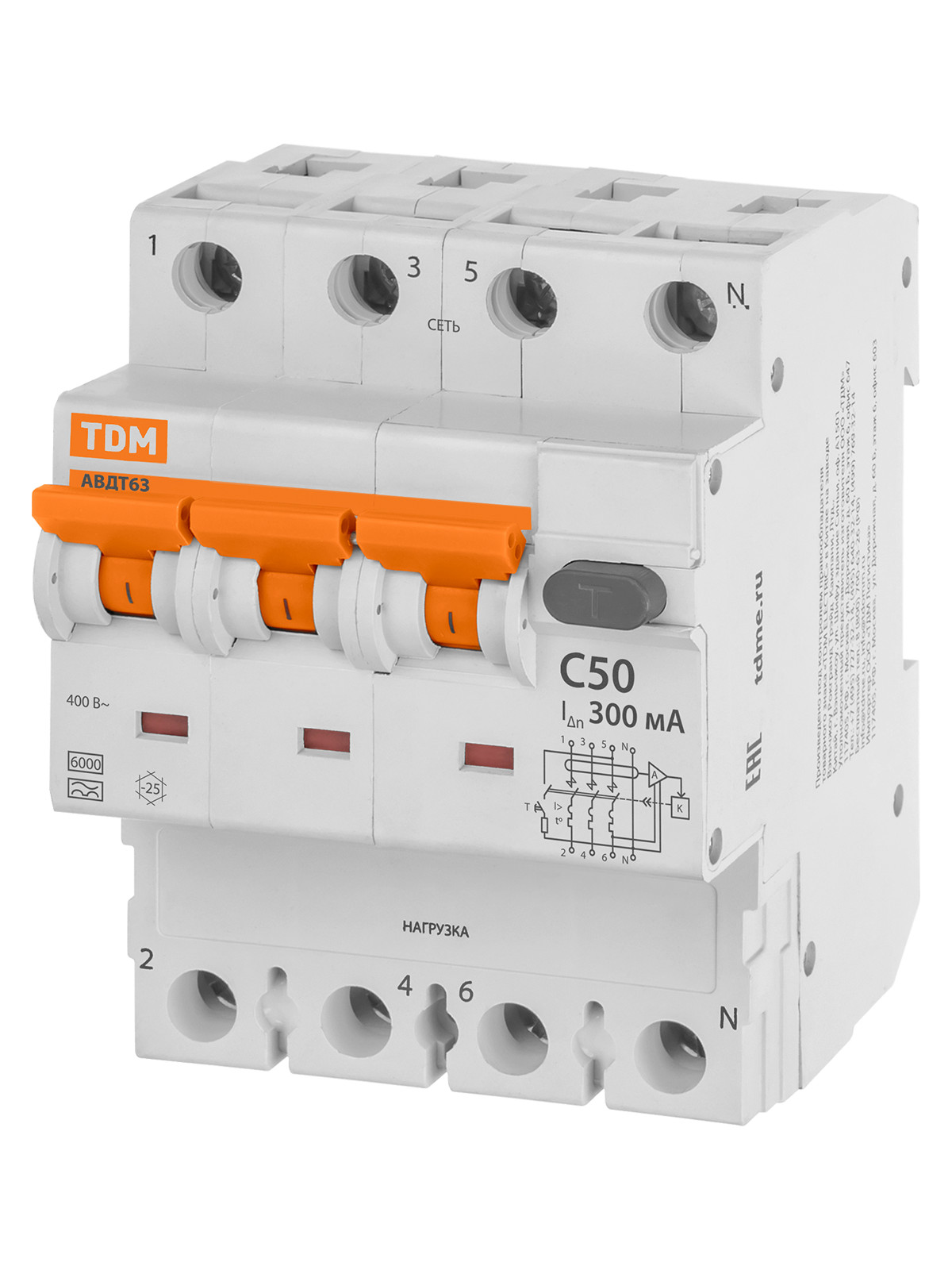 АВДТ 63 4P(3Р+N) C50 300мА 6кА тип А TDM SQ0202-0054 — изображение 2