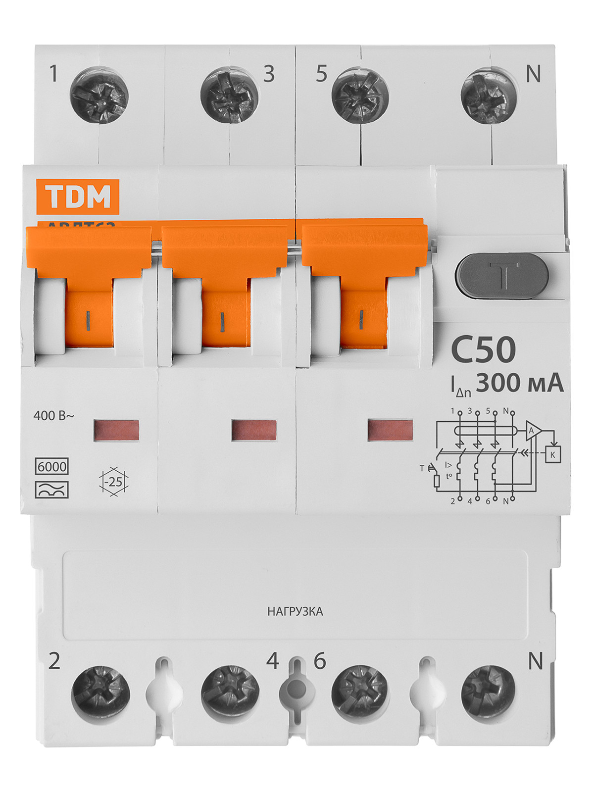 АВДТ 63 4P(3Р+N) C50 300мА 6кА тип А TDM SQ0202-0054 — изображение 3