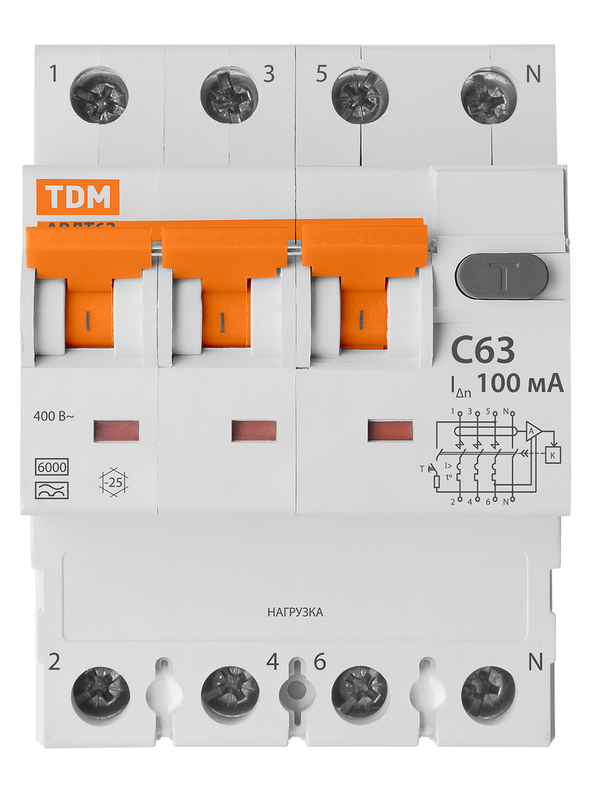 АВДТ 63 4P(3Р+N) C63 100мА 6кА тип А TDM SQ0202-0056 — изображение 4