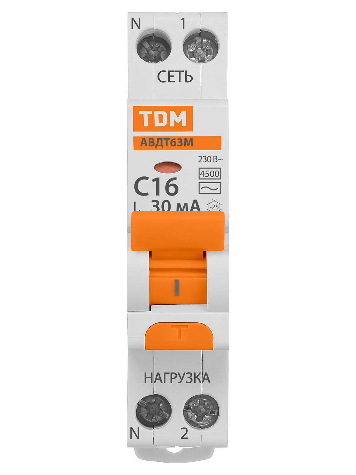 АВДТ 63М 2P(1P+N) C16 30мА 4,5кА тип АС TDM SQ0202-0060 — изображение 3
