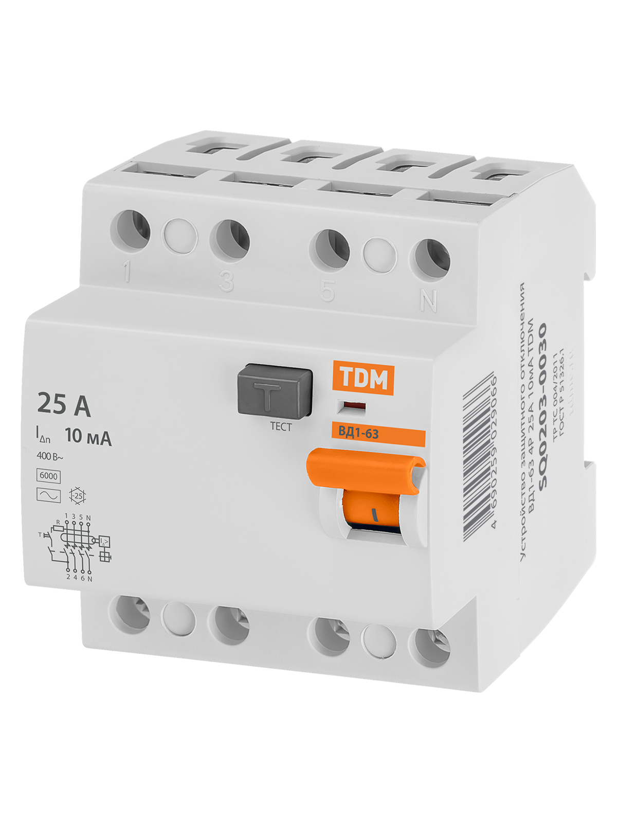 УЗО ВД1-63 4Р 25А 10мА TDM SQ0203-0030 — изображение 2