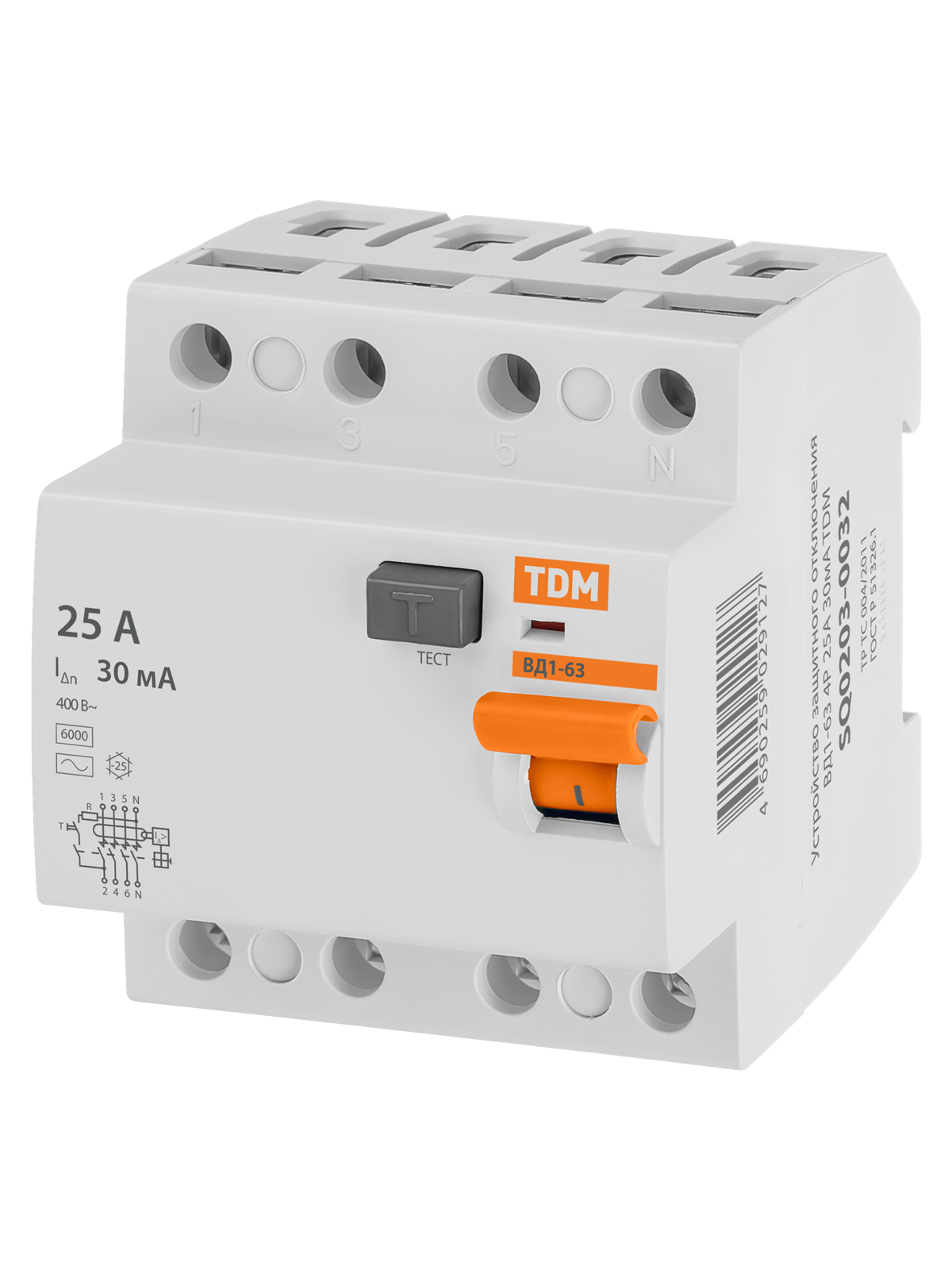 УЗО ВД1-63 4Р 25А 30мА TDM SQ0203-0032 — изображение 2