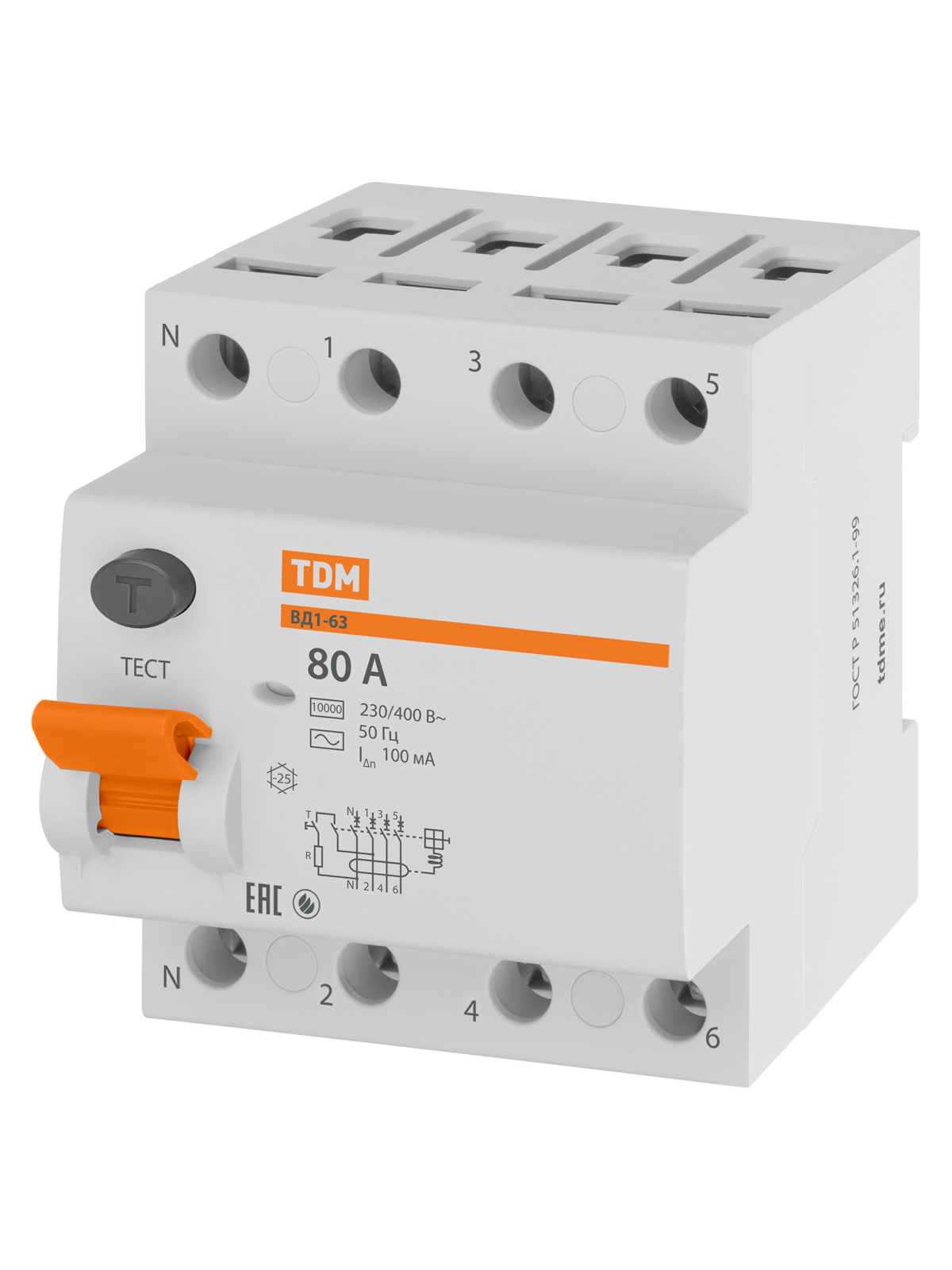 УЗО ВД1-63 4Р 80А 100мА TDM SQ0203-0045 — изображение 2