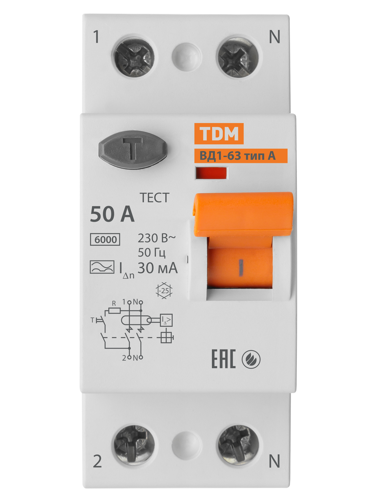УЗО ВД1-63 2Р 50А 30мА тип А TDM SQ0203-0079 — изображение 3