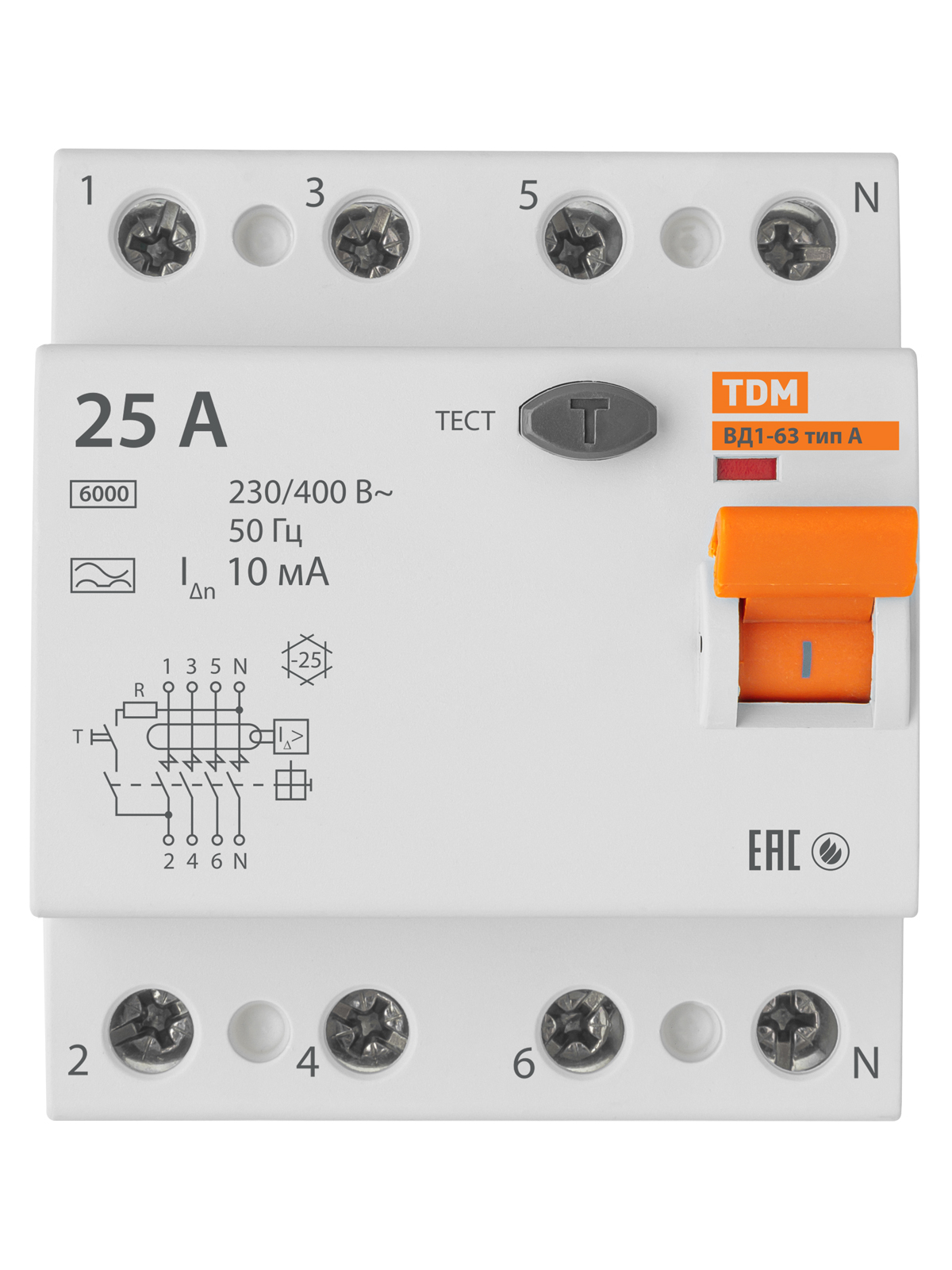 УЗО ВД1-63 4Р 25А 10мА тип А TDM SQ0203-0084 — изображение 3