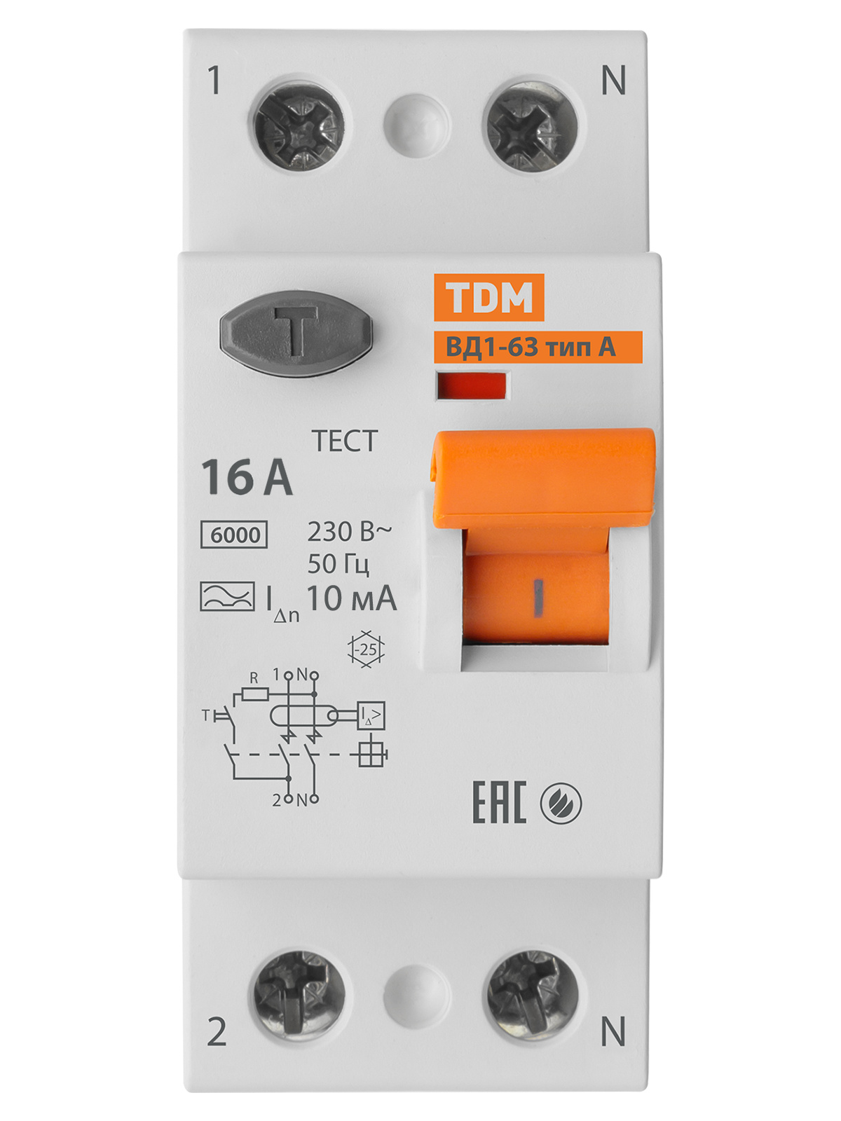 УЗО ВД1-63 2Р 16А 10мА тип А TDM SQ0203-0092 — изображение 3