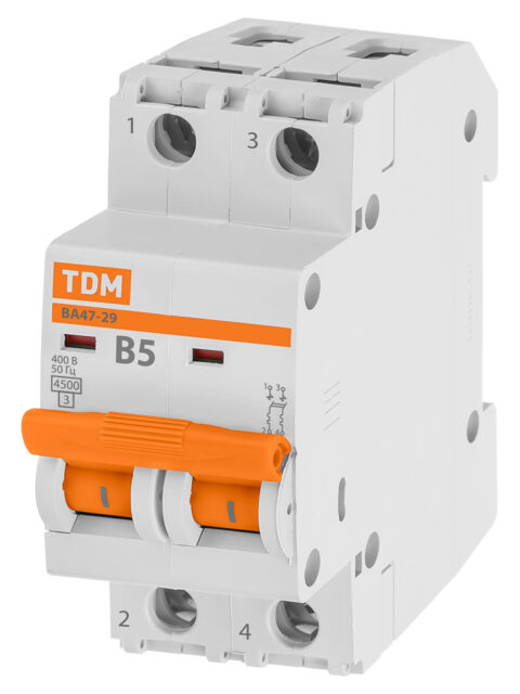 Автоматический выключатель ВА47-29 2Р 5А 4,5кА х-ка В TDM SQ0206-0021