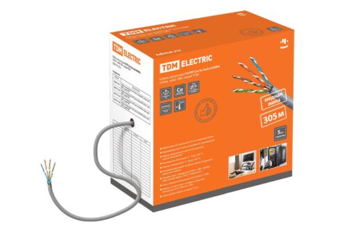 Кабель витая пара F/UTP Cat 5e 4х2х24AWG (305м) solid, ПВХ, серый TDM