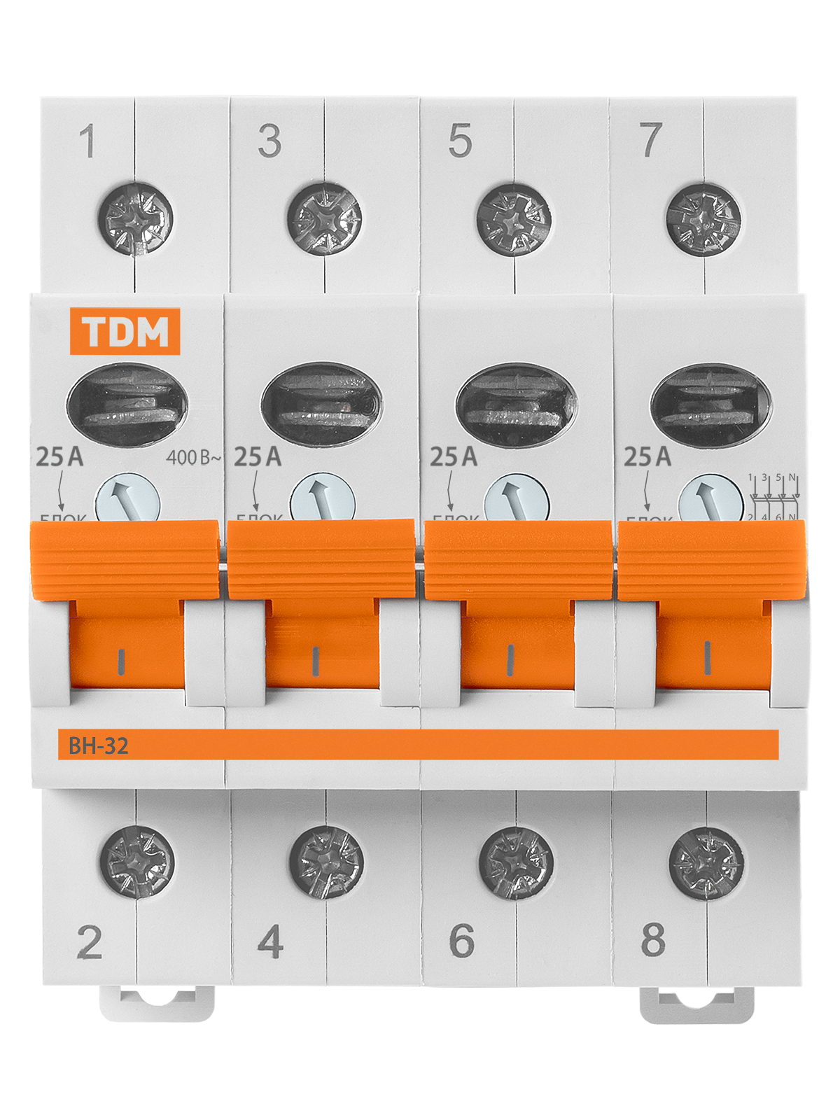 Выключатель нагрузки (мини-рубильник) ВН-32 4P 25A TDM SQ0211-0033 — изображение 3