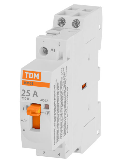 Контактор модульный с ручным управлением КМ63/2-25 2НО 230В АС TDM SQ0213-0100