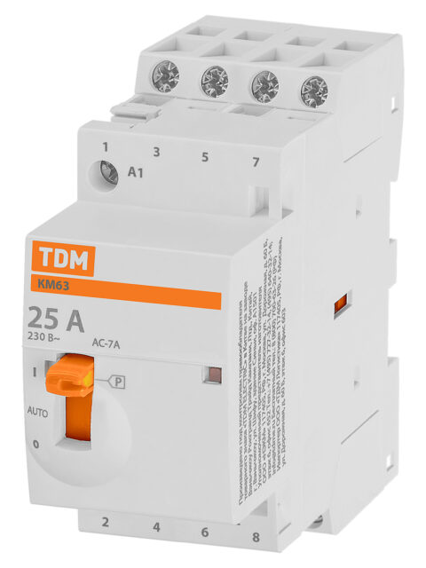Контактор модульный с ручным управлением КМ63/4-25 4НО 230В АС TDM SQ0213-0102