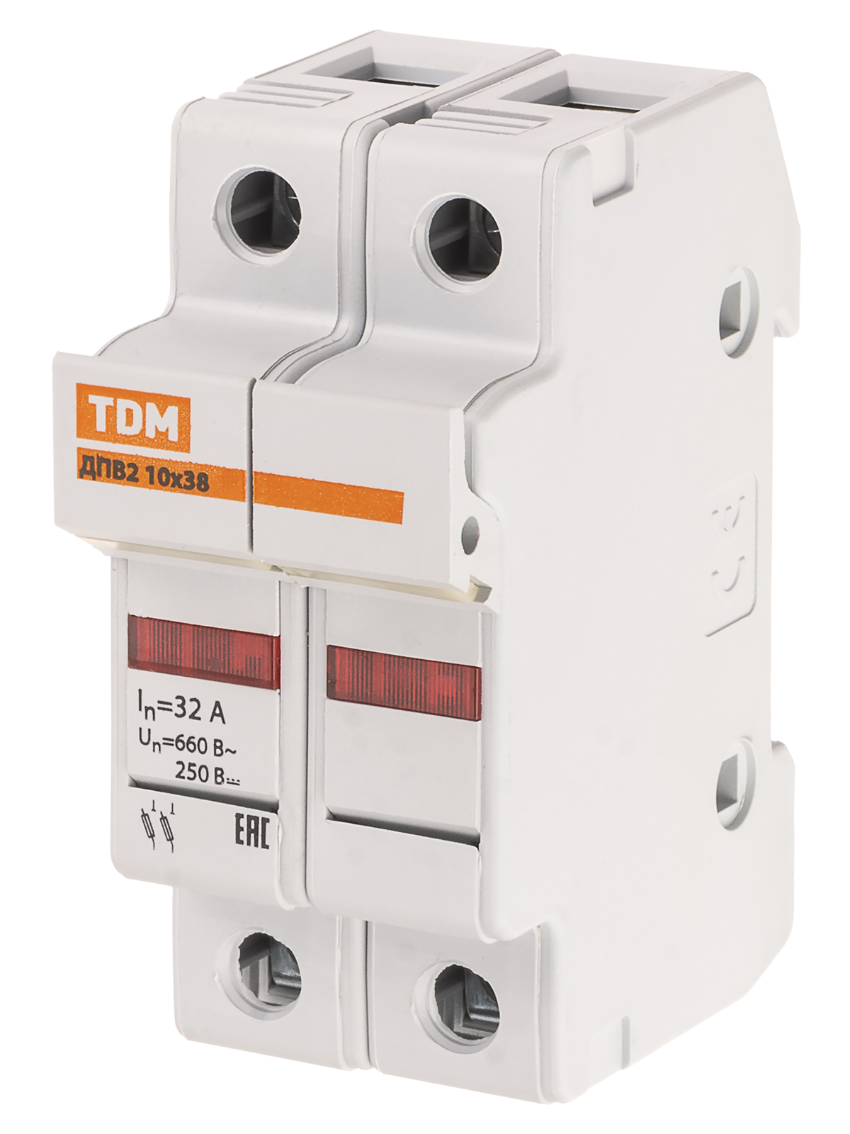 Держатель плавких вставок ДПВ2 10х38 2П TDM SQ0216-0014