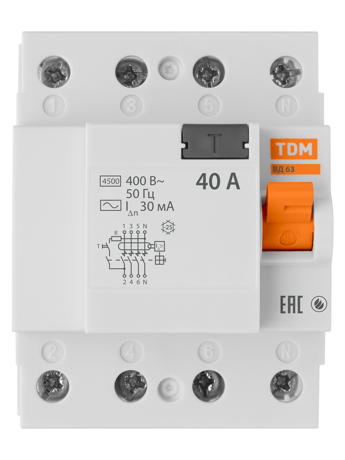 УЗО ВД63 4Р 40А 30мА (электронное) TDM SQ0220-0009 — изображение 3