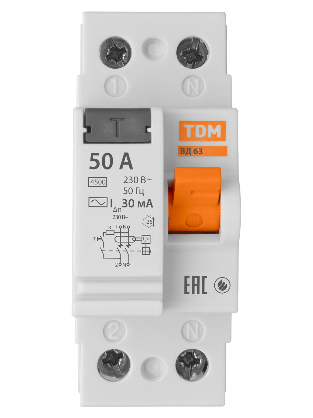 УЗО ВД63 2Р 50А 30мА (электронное) TDM SQ0220-0012 — изображение 3