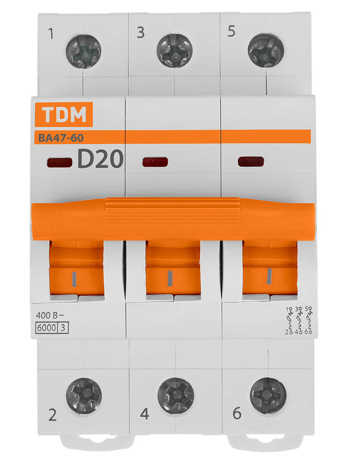 Автоматический выключатель ВА47-60 3Р 20А 6кА х-ка D TDM SQ0223-0174 — изображение 3