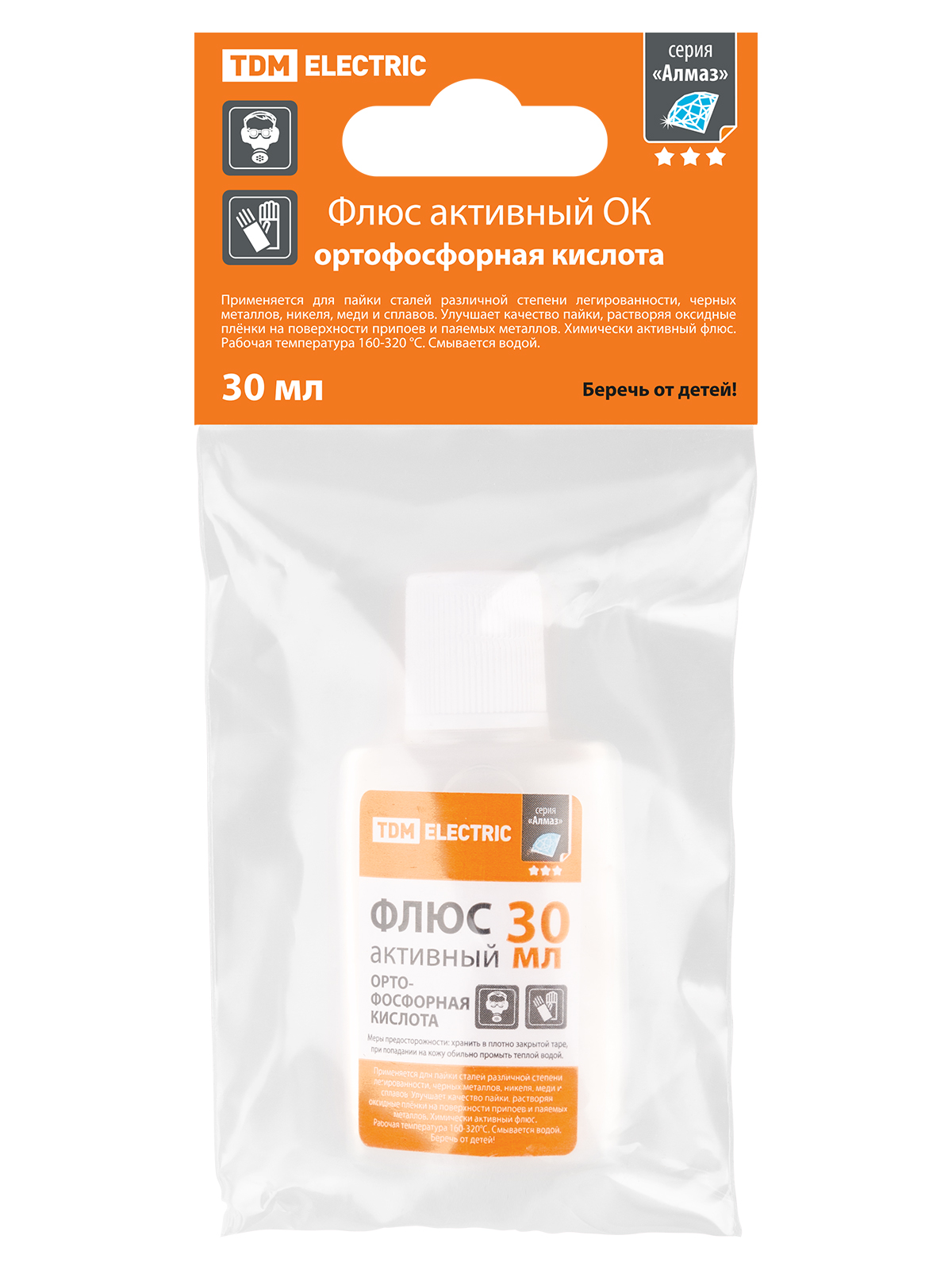 Флюс активный ОК, ортофосфорная кислота, 30 мл, дозатор, инд. упаковка, серия Алмаз TDM SQ1025-1503 — изображение 3
