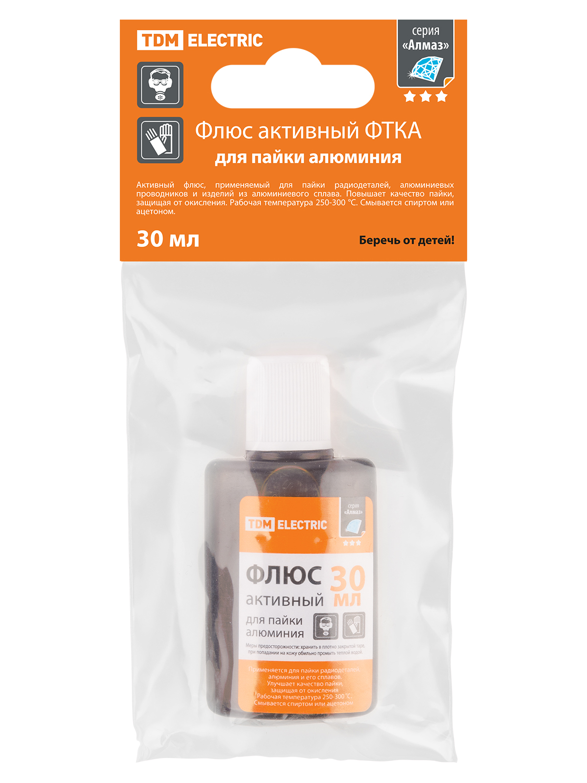 Флюс активный ФТКА, для пайки алюминия, 30 мл, дозатор, инд. упаковка, серия Алмаз TDM SQ1025-1504 — изображение 3