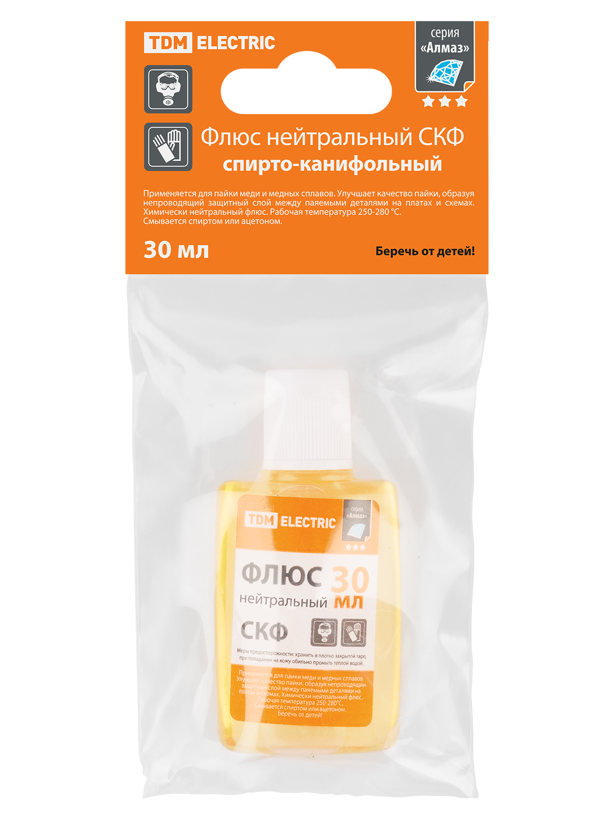 Флюс нейтральный СКФ, спирто-канифольный, 30 мл, дозатор, инд. упаковка, серия Алмаз TDM SQ1025-1506 — изображение 3