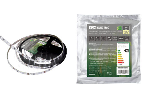 Лента светодиодная SMD2835-60 LED/м-IP65-12 В-4,8 Вт/м-3000 К (5 м) TDM SQ0331-0310