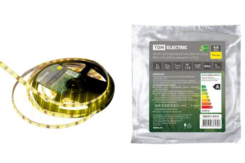 Лента светодиодная SMD2835-60 LED/м-IP65-12 В-4,8 Вт/м-желтый (5 м) TDM SQ0331-0314