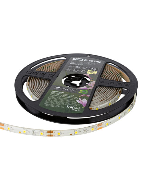 Лента светодиодная SMD2835-60 LED/м-IP65-12 В-4,8 Вт/м-3000 К (5 м) блистер TDM SQ0331-0340
