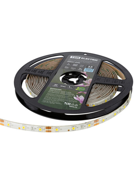 Лента светодиодная SMD2835-60 LED/м-IP65-12 В-4,8 Вт/м-4000 К (5 м) блистер TDM SQ0331-0349