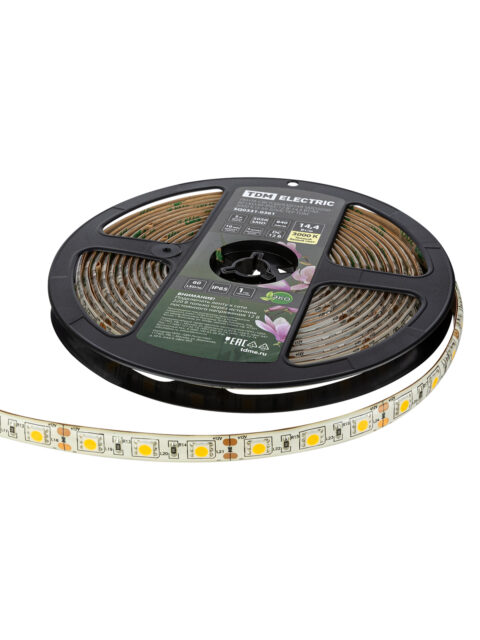 Лента светодиодная SMD5050-60 LED/м-IP65-12 В-14,4 Вт/м-3000 К (5 м) блистер TDM SQ0331-0361