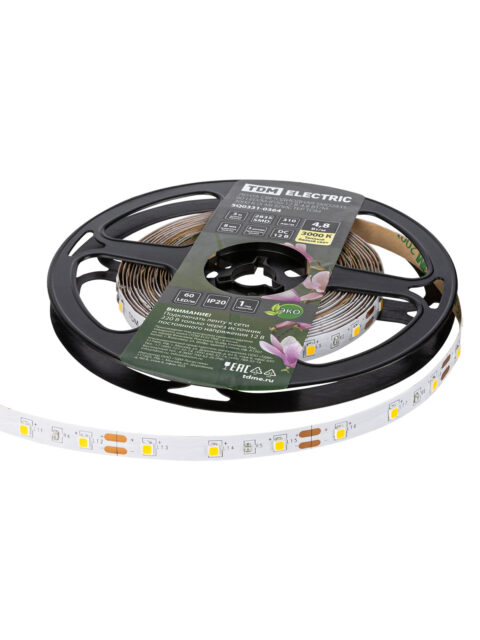 Лента светодиодная SMD2835-60 LED/м-IP20-12 В-4,8 Вт/м-3000 К (5 м) блистер TDM SQ0331-0364