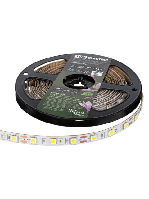 Лента светодиодная SMD5050-60 LED/м-IP20-12 В-14,4 Вт/м-6000 К (5 м) блистер TDM SQ0331-0370