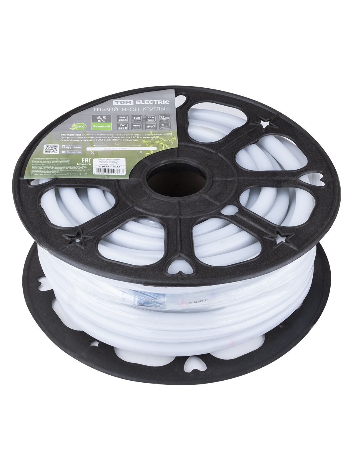 Гибкий неон круглый SMD2835-120 LED/м-220 В-6,5 Вт/м-IP67-зелёный (25м) TDM SQ0331-1523 — изображение 2