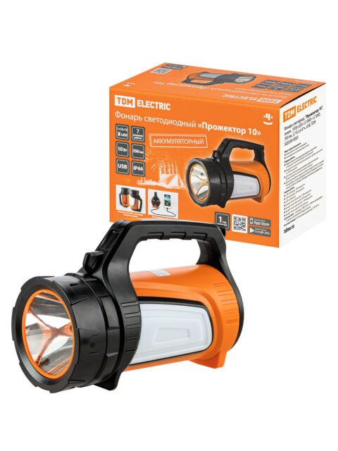 Фонарь светодиод. Прожектор 10, аккум., 10 Вт LED+12 SMD+12 SMD, 350 лм, 3,7 В 2,4 А*ч, USB, TDM SQ0350-0003