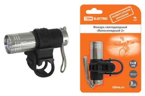Фонарь светодиодный Велосипедный 2 с креплением, 9 LED, 30 лм/Вт, 3*AAA TDM SQ0350-0028