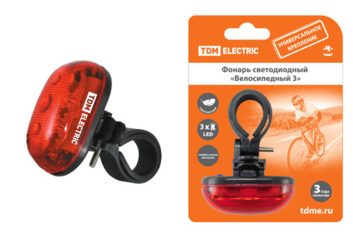 Фонарь светодиодный Велосипедный 3 3 режима работы, 3 LED, 20 лм/Вт 2*AAA TDM SQ0350-0029