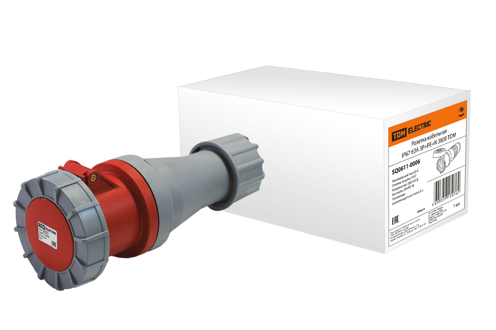 Разъем с заглушкой каучук, 3Р+РЕ, 32А, 380В, IP44, черная TDM SQ0612-0007