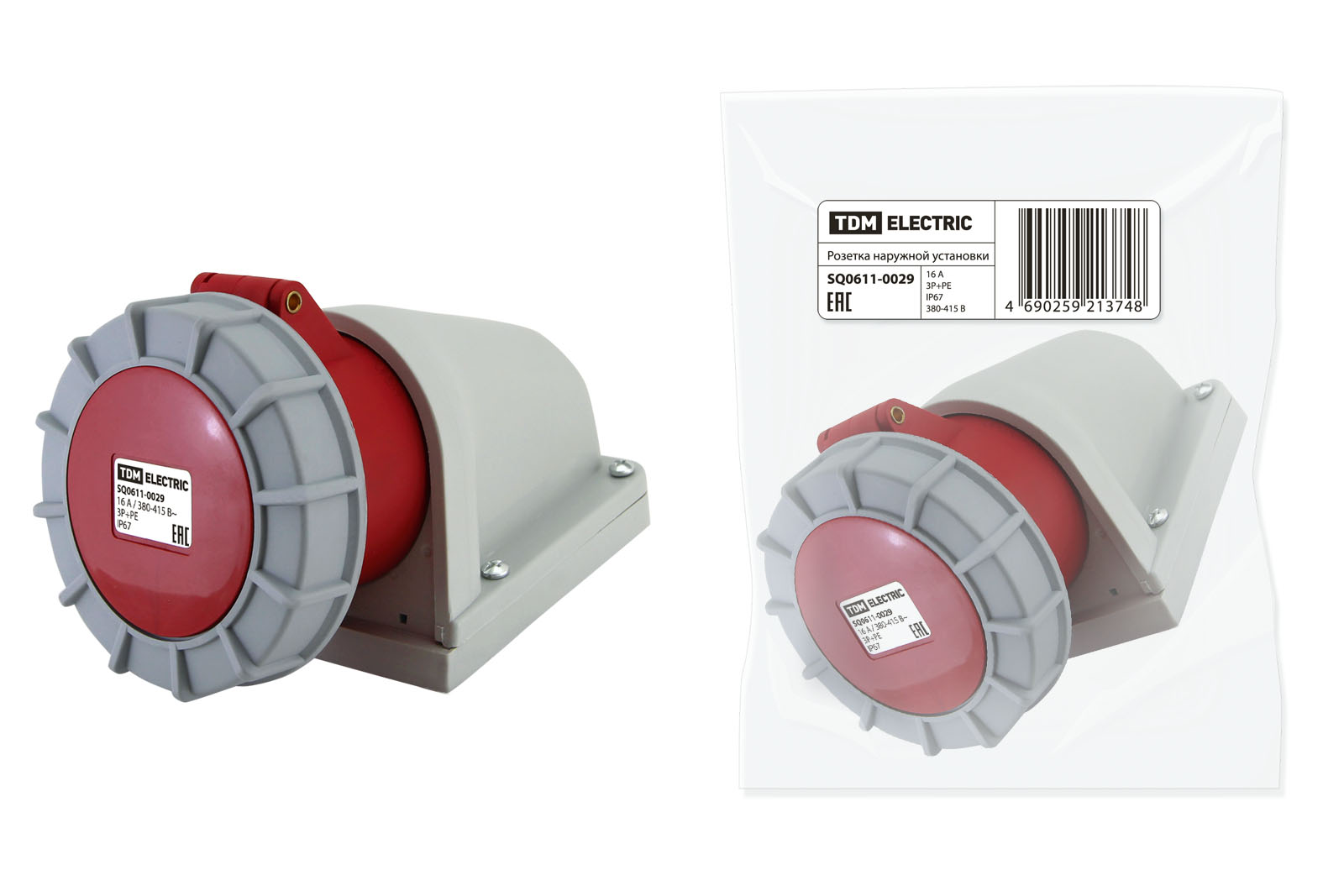 Розетка наружной установки IP67 16А 3Р+РЕ 380В TDM SQ0611-0029
