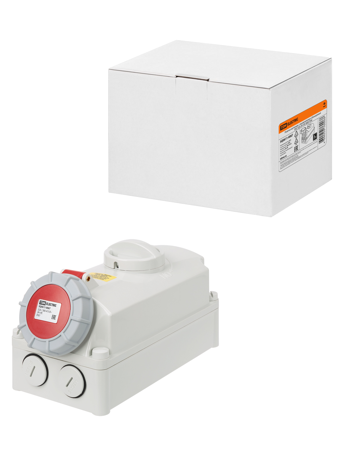 Розетка настенная, с выключателем и блокировкой IP67 32А 3Р+РЕ 380В TDM SQ0611-0067