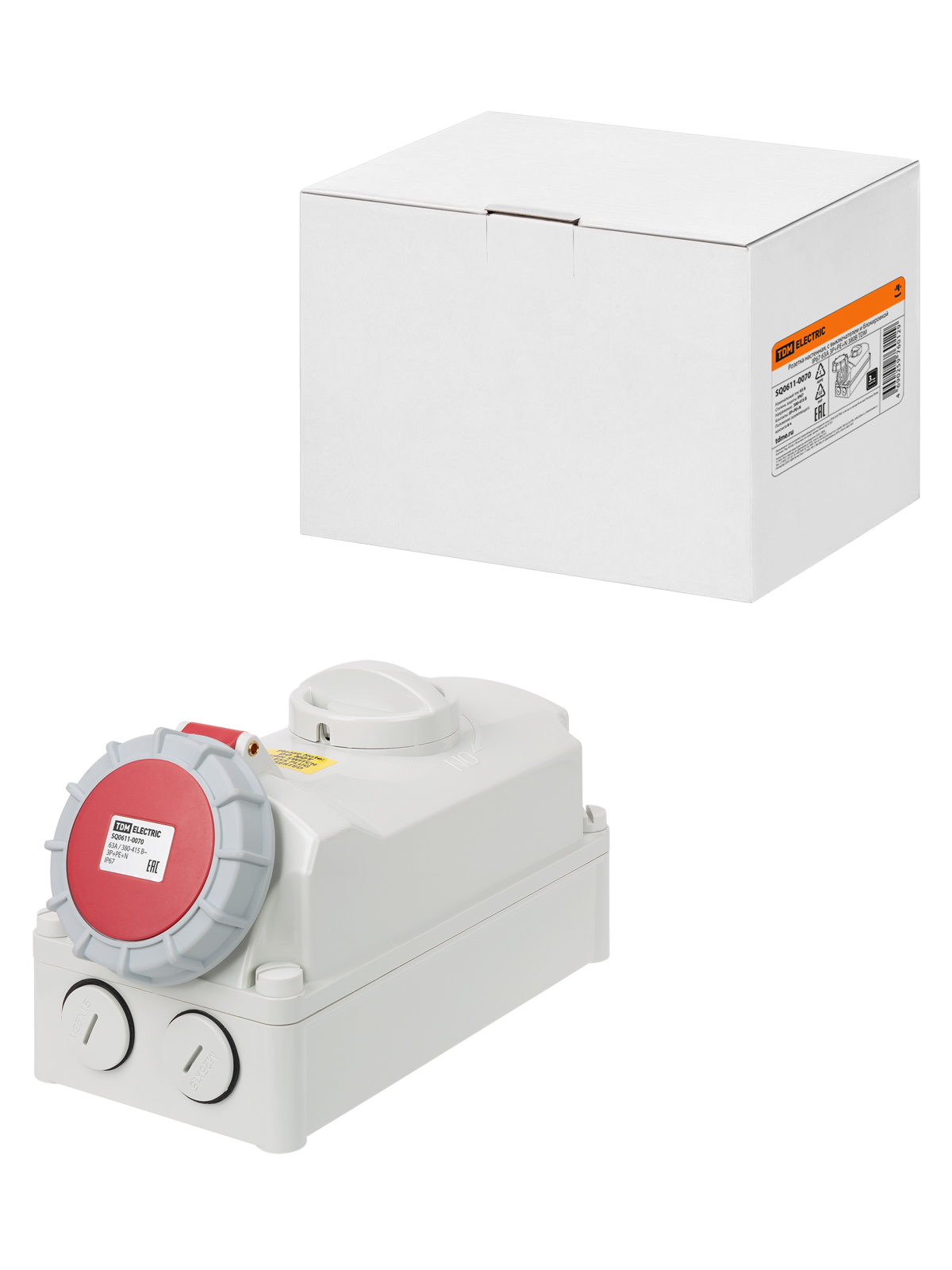 Розетка настенная, с выключателем и блокировкой IP67 63А 3Р+РЕ+N 380В TDM SQ0611-0070