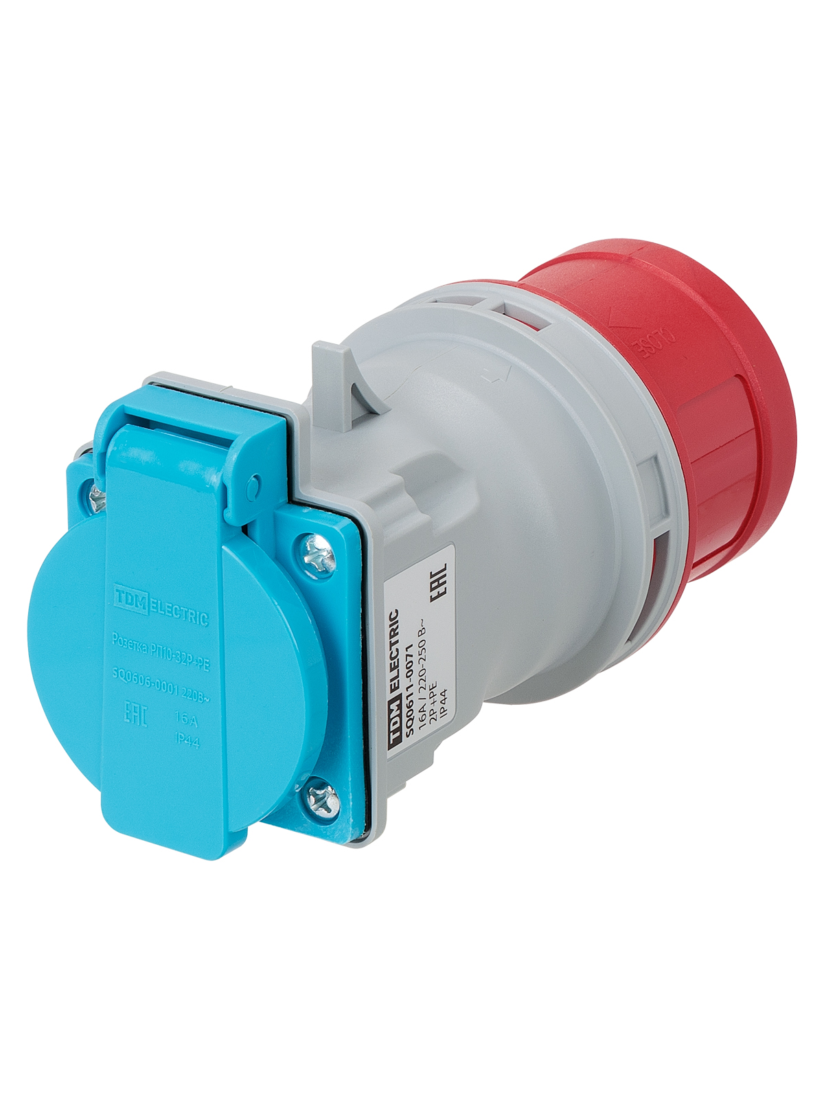 Адаптер IP44 16A с 3Р+PЕ+N 380В на 2Р+PЕ 220В TDM SQ0611-0071 — изображение 2